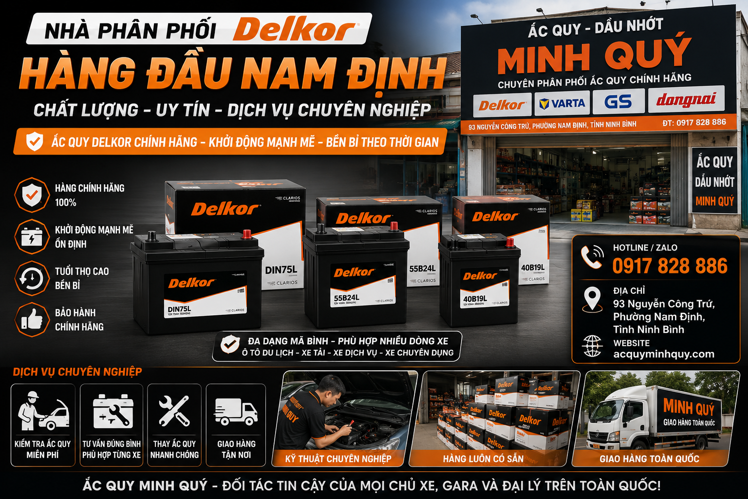Nhà phân phối ắc quy Delkor uy tín tại  Nam Định – Ắc quy Minh Quý